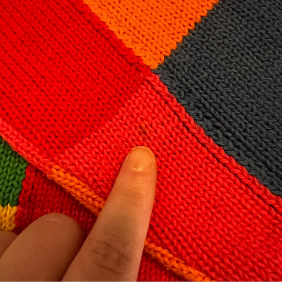 Vintage Robert Scott Colorful Patchwork 80s 90s Zip Up Crew Neck Knit Sweater L - Picture 10 of 11